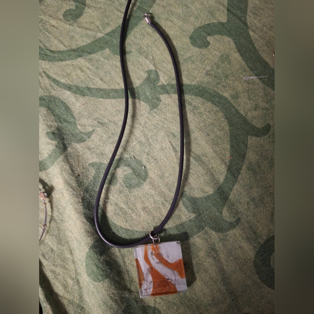 Abstract Pendant Necklace with Black Cord